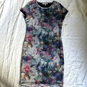 Almost Famous Dress Size Large Y2k 90's Angel Mesh Sheer Mini Dress Multicolor